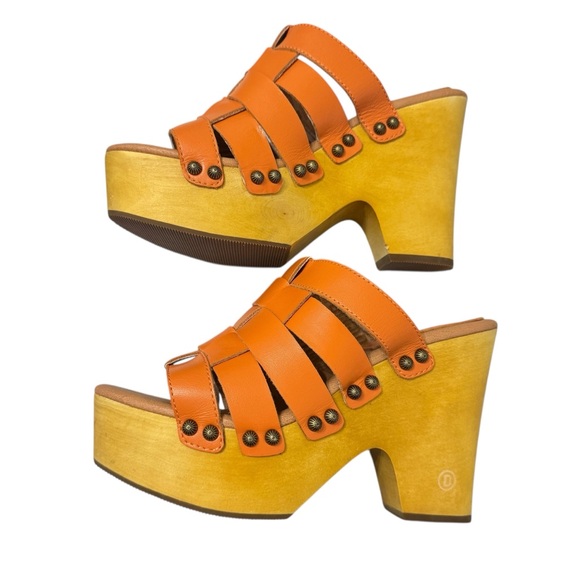 dingo Shoes - DINGO Women Dagwood Leather Platform Heel Sandal Clogs Boho Orange Sz 8.5
